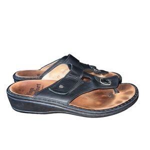 Finn Comfort made in Germany black leather flip flops size 43 EU/ M 9.5/W11.5